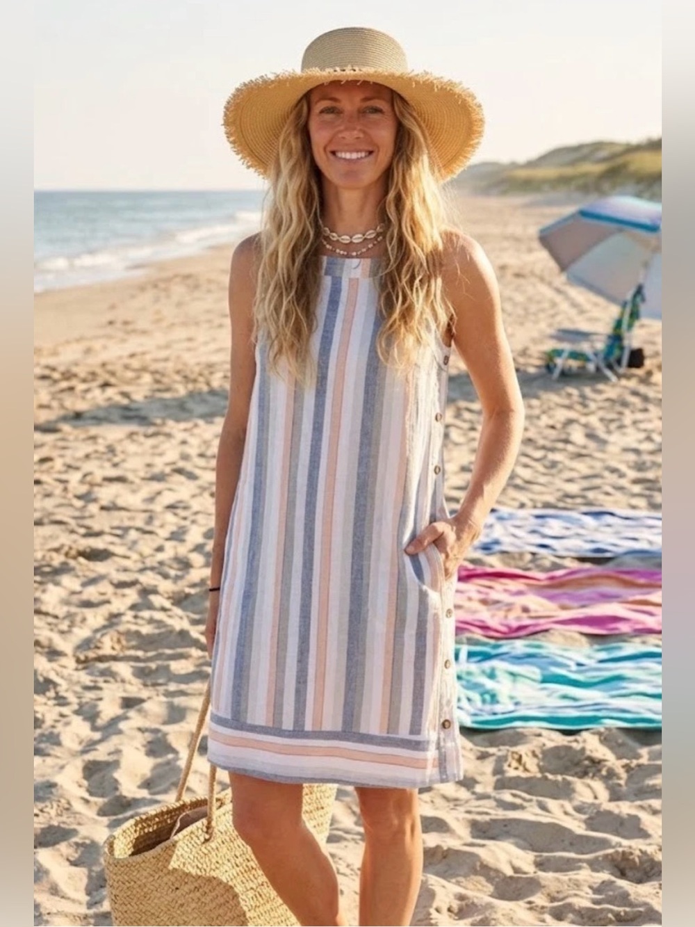 For Cynthia Striped Sleeveless Shift Dress SzXS